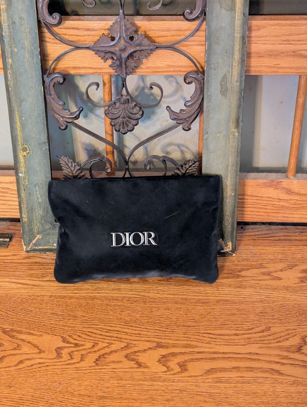 Dior Black Soft Satin Logo Cosmetic Makeup Pouch Bag.